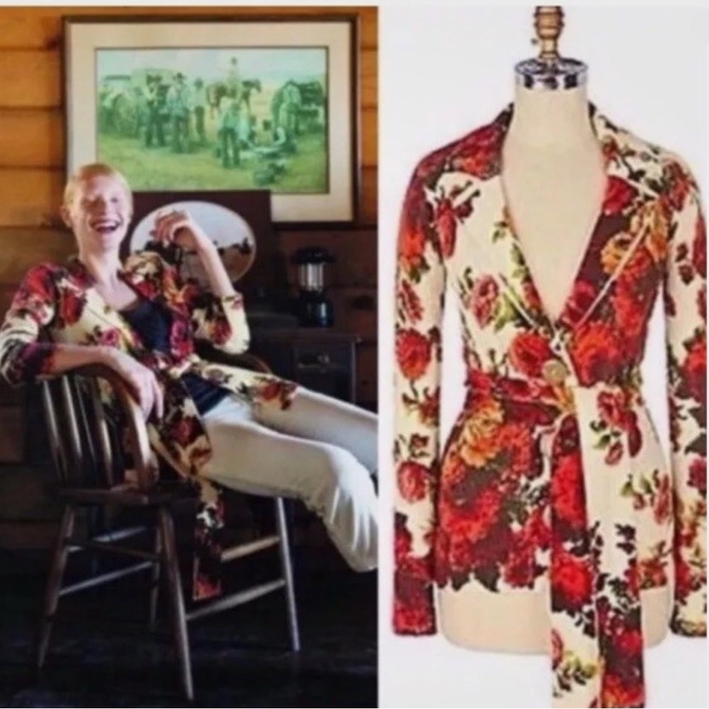 Anthropologie sleeping on snow rose floral archive sweater XL